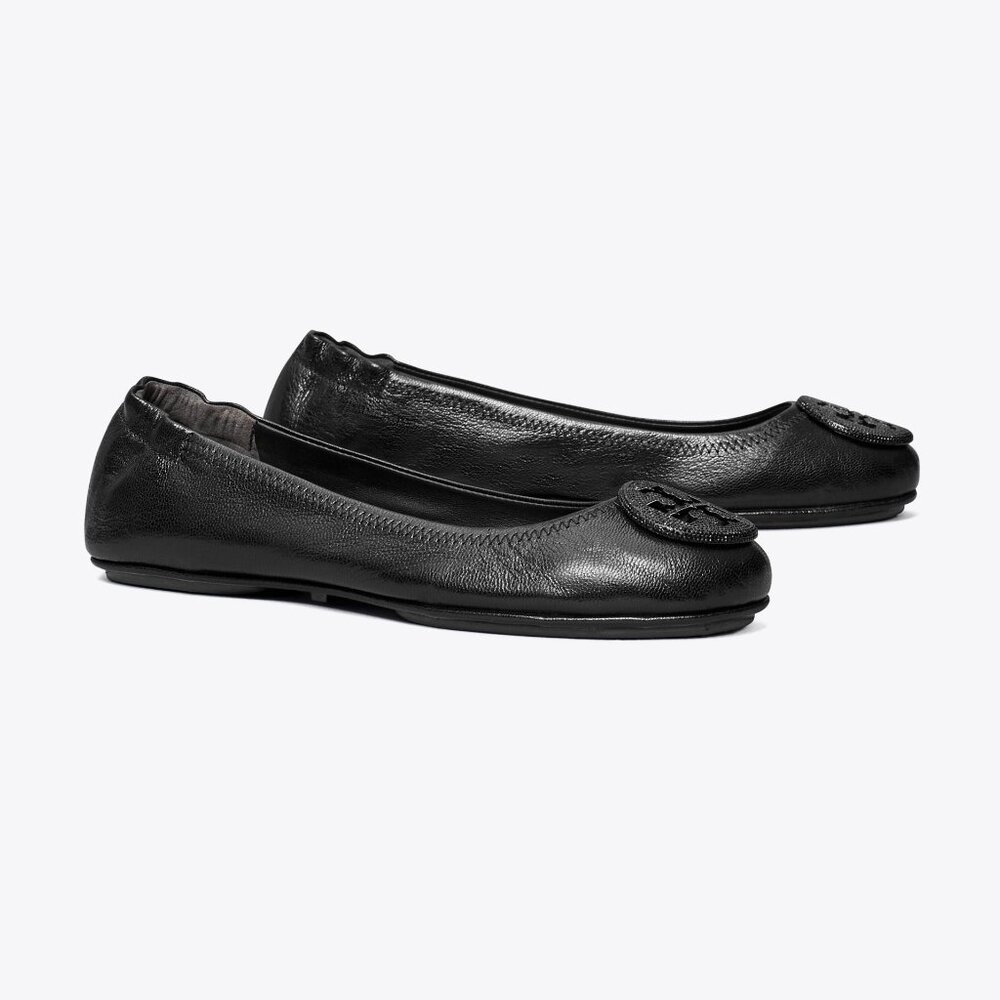 NIB Tory Burch Minnie Pave Leather Ballet BLACK BLACK US 9 AUTHENTIC